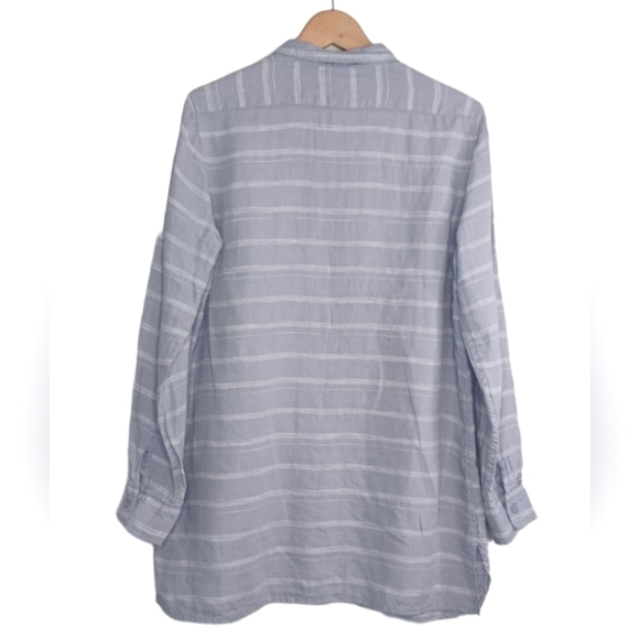 Garnet Hill Striped 100% Linen Button Down Front Contemporary Tunic Top - Picture 2 of 13